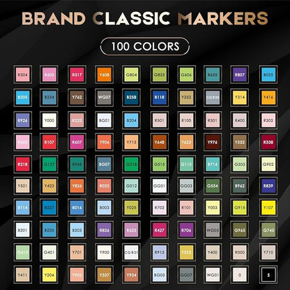 Caliart Markers, 100 Colors Dual Tip Art Markers Sketch Pens Permanent Alcohol Based, with Case for Adult Kids Halloween Drawing Sketching (White Barrel)
