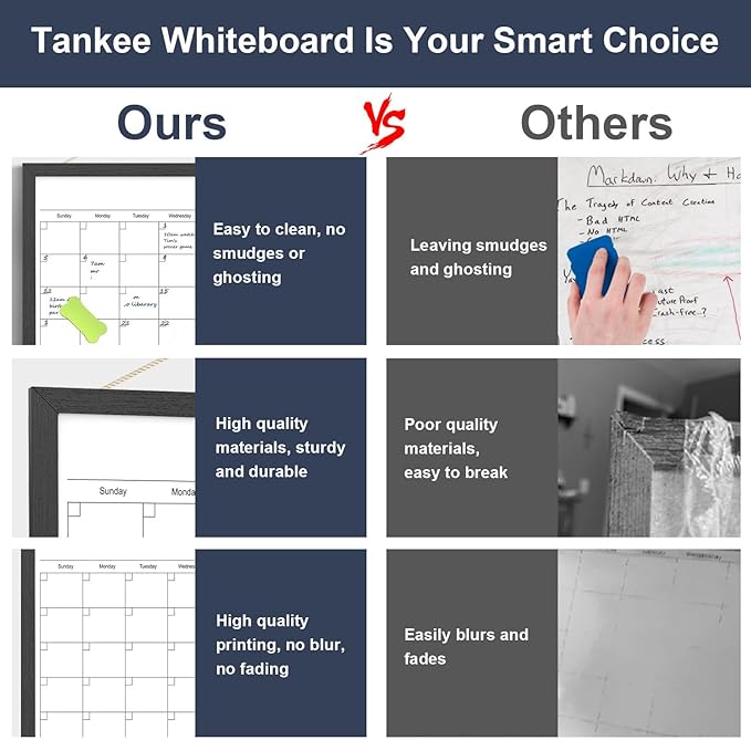 Dry Erase Calendar for Wall, 17x13 Inches Calendar Whiteboard for Wall, Small Magnetic White Board with Wood Frame, Hanging Dry Erase Board for Wall Planner Office Kitchen Home Memo