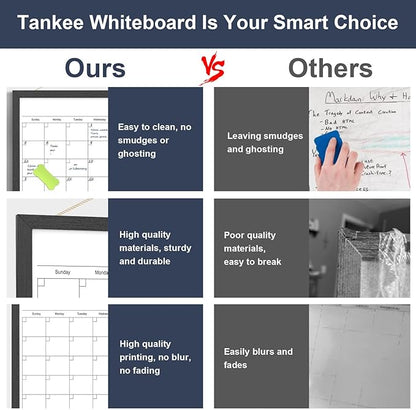 Dry Erase Calendar for Wall, 17x13 Inches Calendar Whiteboard for Wall, Small Magnetic White Board with Wood Frame, Hanging Dry Erase Board for Wall Planner Office Kitchen Home Memo