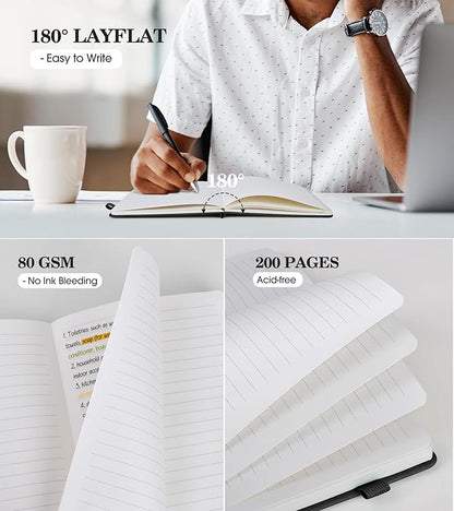 Lined Journal Notebook for Women, A5 Black Hardcover Leather Journals for Writing, 200 Pages Travel Daily Journal,Thick College Ruled Notebook for Work School, Note Taking, Business 5.75'' X 8.38''