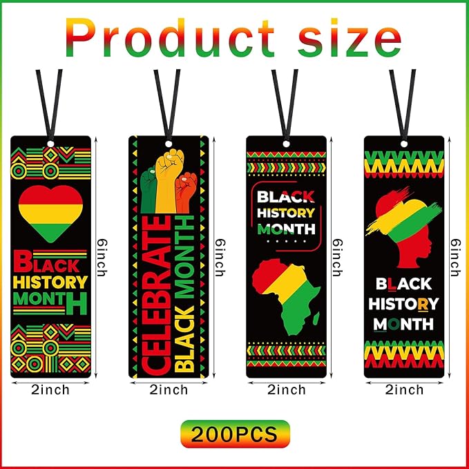 200 Pcs Black History Month Bookmarks Double Sided Inspirational Bookmarks Bulk African American Celebration Gifts for Women Men Book Lovers Black History Month Party Favor Gifts