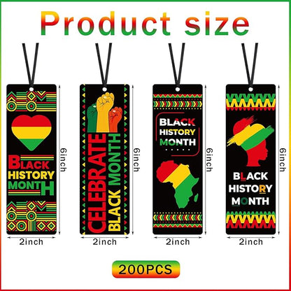 200 Pcs Black History Month Bookmarks Double Sided Inspirational Bookmarks Bulk African American Celebration Gifts for Women Men Book Lovers Black History Month Party Favor Gifts