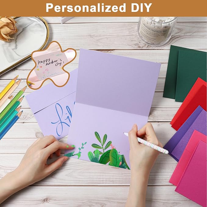 10 Assorted Colors Blank Cards and Envelopes 4.25 x 5.5 Heavyweight Folded Cardstock and A2 Envelopes Self Seal 100 Packs for Invitations, Wedding, DIY Greeting Cards, Thank You Cards