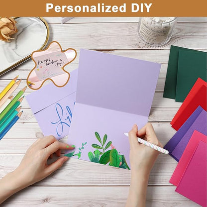 10 Assorted Colors Blank Note Cards and Envelopes 4 x 6 Heavyweight Folded Cardstock and A4 Envelopes Self Seal 20 Packs for Birthday, Invitations, Wedding, DIY Greeting Cards, Party