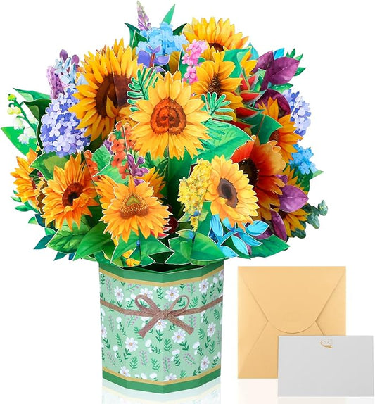 Get Well Soon Pop Up Cards, 3D Paper Flowers Bouquet Greeting Cards Sunflower Birthday Popup Cards Congratulations Gifts for Women Boss Best Friends Mother Parents Birthday Anniversary