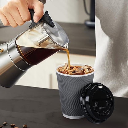 500 Pack Coffee Cups with Lids 12oz, Disposable Insulated Ripple Wall To Go Paper Coffee Cups for Hot/Cold Drinks Office Home Shop Event (Grey)