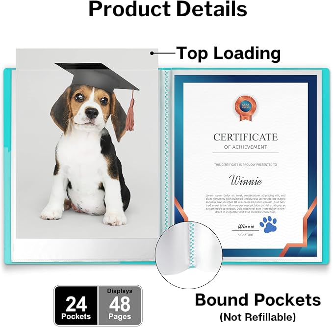 Dunwell 11x14 Art Portfolio Folder (Aqua), Presentation Binder with 24 Pockets, Large 11 x 14 Portfolio Binder, Acid-Free Poly Cover and Sleeves