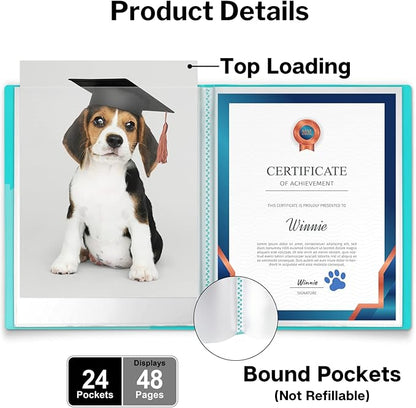 Dunwell 11x14 Art Portfolio Folder (Aqua), Presentation Binder with 24 Pockets, Large 11 x 14 Portfolio Binder, Acid-Free Poly Cover and Sleeves