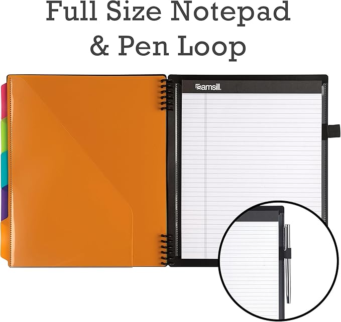 Samsill Left-Handed 10 Pocket Poly Project Organizer with 5 Dividers, File Folders Letter Size, Quick Access Front Pocket, Refillable Notepad, Erasable Write-On Tabs in Fashion Colors (Pack of 2)