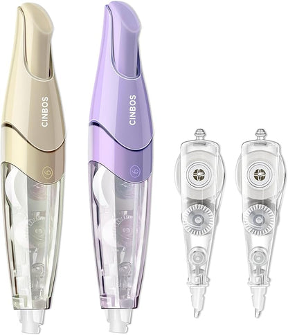 Refillable Retractable White Correction Tape, White Smooth Pull Out Correction Tape with 2 Extra Refills, Cute Correction Tape for Office Supplies, 4 PCS (CS-26)