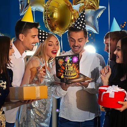 Musical Birthday Card, 3D Pop Up Card with Music and Light, Firework Greeting Card with Interactive Blowable Candle, Birthday Gift for Her Him Mom Grandma Wife Husband