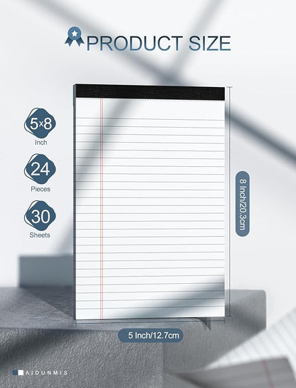 24 Pack Small Legal Pads 5x8 White Note Pads 5x8 College Ruled Paper Tablets for Office 80 GSM Paper Pads Narrow Ruled Legal Pad White Small Notepad 30 Sheets Writing Pad Lined Notepads for Office
