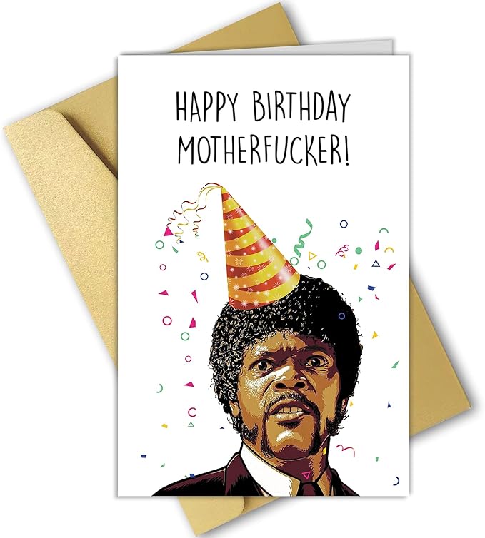 OJsensai Funny Samuel L Jackson Birthday Card, Pupl Fiction Card for Friend, Humorous Bday Card for Him Her, Rude Card for Boyfriend
