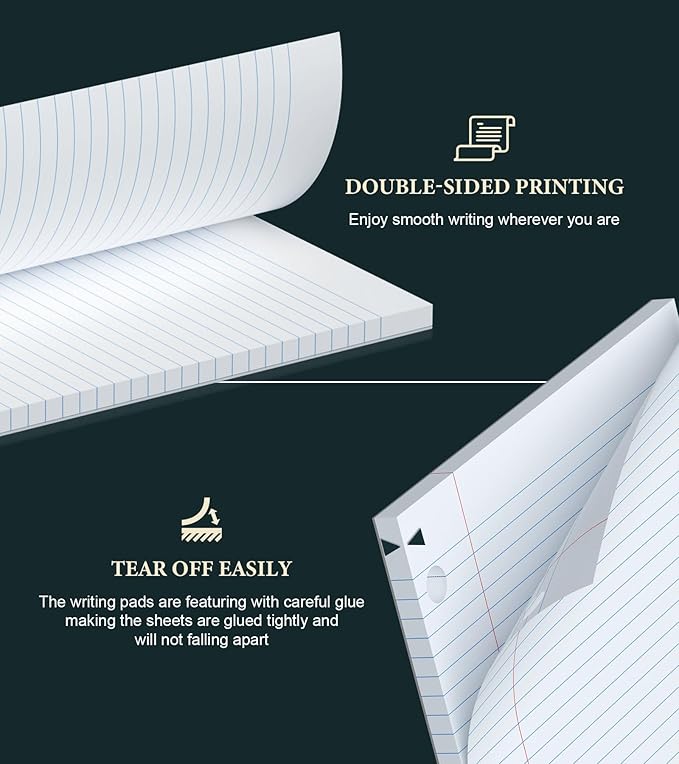 Loose Leaf Paper, 75 Sheets Notebook Lined Paper, 8 x 10.5 College Ruled Filler Paper, 3-Hole Punched Binder Paper for 3-Ring Binders, Double-Side Printed Note Pads for Home, Office, School, 1 Pack