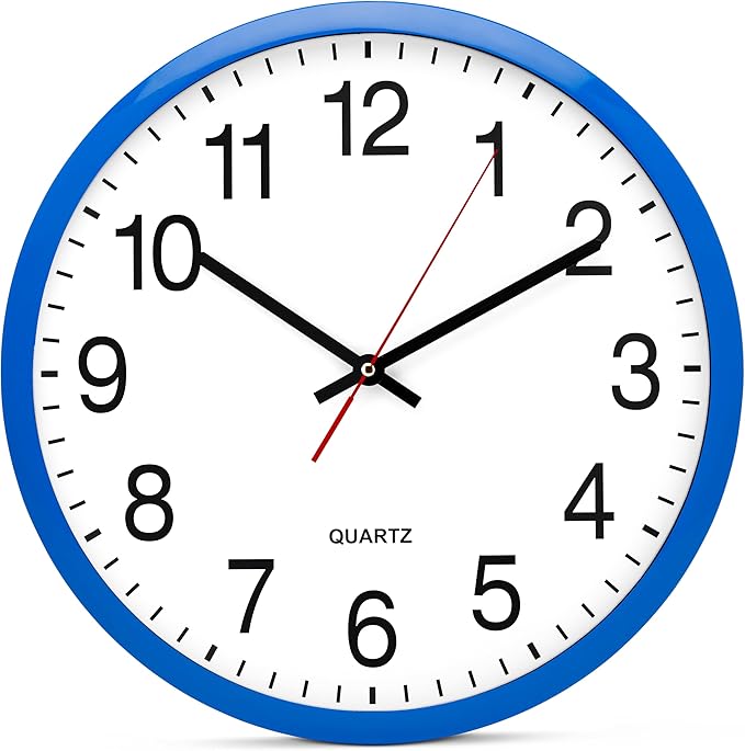 Bernhard Products Blue Wall Clock, Silent Non Ticking - 16 Inch Extra Large Quality Quartz Battery Operated Round Easy to Read Home/Office/Business/Kitchen/Classroom/School Clocks