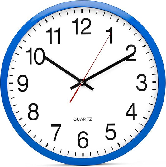 Bernhard Products Blue Wall Clock, Silent Non Ticking - 16 Inch Extra Large Quality Quartz Battery Operated Round Easy to Read Home/Office/Business/Kitchen/Classroom/School Clocks