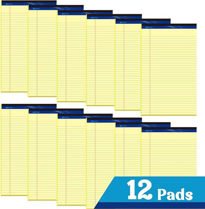 8.5"x14" Legal Pads,Wide Ruled,Canary Paper,12 Pack,50 Sheets Per Writing Pad,Micro perforated Writing Pad,BL-LCY50W-12PAD