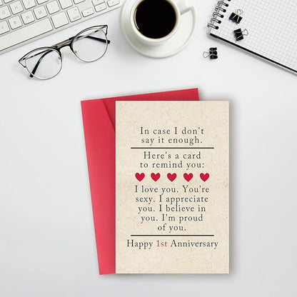 Happy One Year Anniversary Card Gifts for Him Her,Funny 1st Wedding Anniversary Card for Wife Husband,1 Year Anniversary Paper Gifts for Girlfriend Boyfriend,First Anniversary Day Card