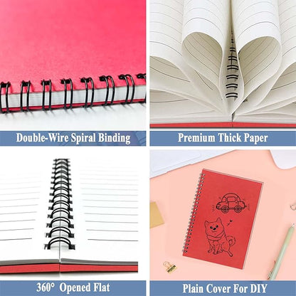 GINMLYDA 4Pack Small Spiral Notebook A5, 8.25x5.5” 120 Lined Pages Wide Ruled Spiral Journal Bulk Blank Kraft Cover Spiral Bound Notebook & Writing Pads for Home Office Meeting Work Note Taking