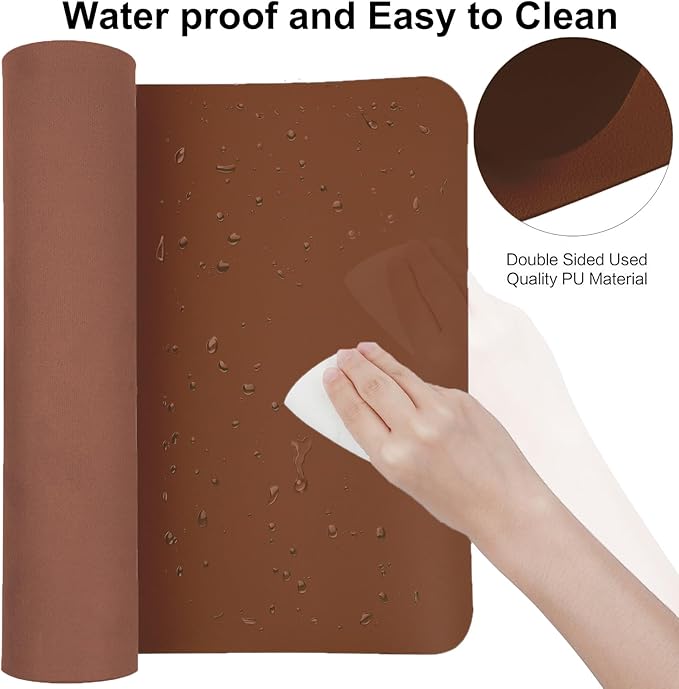 Boutilon Leather Desk Pad 35"x 17" Non-Slip Mouse Pad,Office Desk Mat,Waterprooft PU Leather Desk Blotter,Desk Pad Protector,Desk Writing Pad for Home Office Decor (L-Brown,35"x 17")