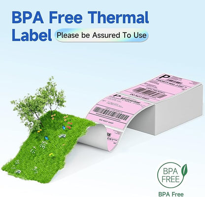 Phomemo 241bt Labels - Packs of 500 4X6 Per Fan-Fold Thermal Labels Compatible with Phomemo 241bt, D520BT, B246D Label Printer, Shipping Label for Bussines, Home, Office, Commercial Grade, Pink