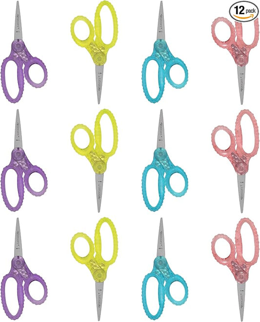 Westcott 5" GEM Crystal-Design Safety Scissors 12pk, Pointed-Tip for Kids Aged 6-8 - Scissors for School, Craft, Home, DIY, Classroom - Assorted Colors