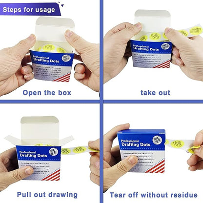 3 Pack Drafting Dots 7/8” Diameter, Low Tack, Easy Removal, Pre-Cut Drafting Tape Dots for Tracing, Drawing, Positioning, Roll of 500 Dots Per Box (Multicolored)