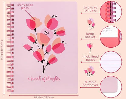 Steel Mill & Co Cute Mini Spiral Notebook, 8.25" x 6.25" Journal with Durable Hardcover and 160 Lined Pages, Pink Poppy