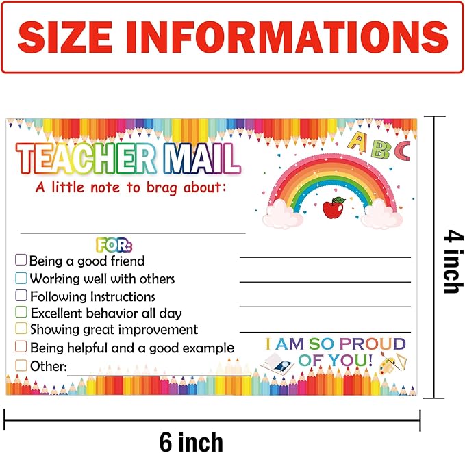 Rainbow Happy Mail Teacher Notes to Parents Classroom Good Behavior Incentive Motivational Cards 50 Pcs Motivational Notes Positive Postcards For Home,Preschool, Kindergarten, Elementary (Color1)