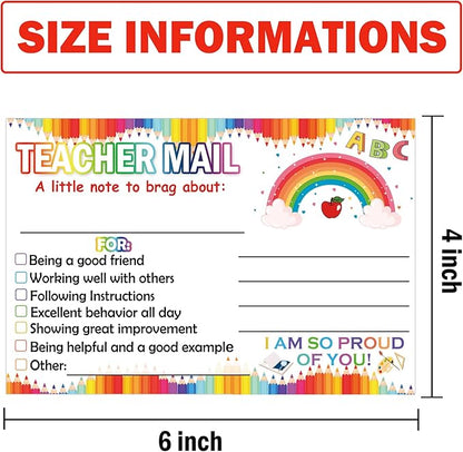 Rainbow Happy Mail Teacher Notes to Parents Classroom Good Behavior Incentive Motivational Cards 50 Pcs Motivational Notes Positive Postcards For Home,Preschool, Kindergarten, Elementary (Color1)