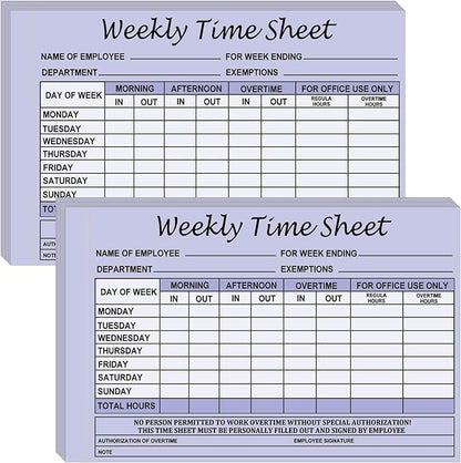 Employee Weekly Time Sheets Weekly Format 2 Part Carbonless 5.5 x 8.26 Inch - Daily Time Sheet Log Book Weekly Format 100 Sets