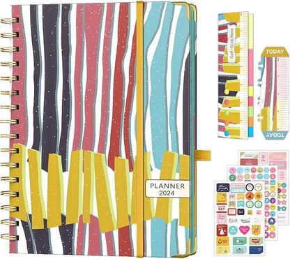 2024 Planner A5 Jan. 2024 - Dec. 2024 Calendar Monthly Planners with Monthly with Tabs Stickers Julian Dates for Teacher School Office - Colored Stripes EYROZILL