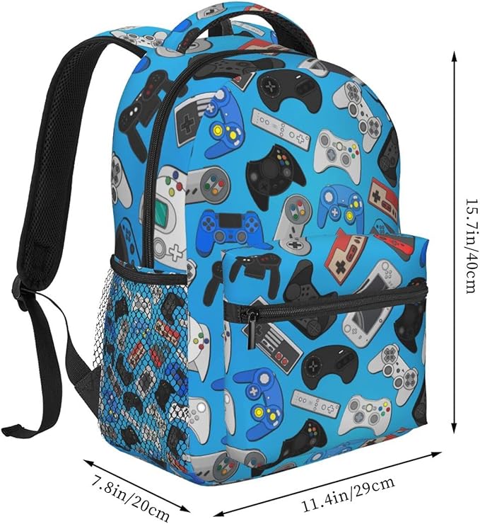 Fiokroo Video Game Controller Background Backpack School Bag For Students Teens Men Women Gaming Theme Laptop Backpacks Travel Daypack Bag With Multiple Pockets