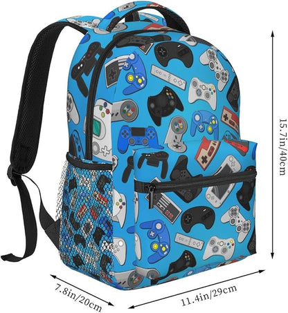 Fiokroo Video Game Controller Background Backpack School Bag For Students Teens Men Women Gaming Theme Laptop Backpacks Travel Daypack Bag With Multiple Pockets