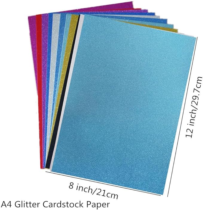 Baisunt 20 Sheets Sky Blue Glitter Cardstock Paper for DIY Art Project, Scrapbook, Birthday Wedding Party Decoration 250GSM(8x12 In, Non Adhesive)