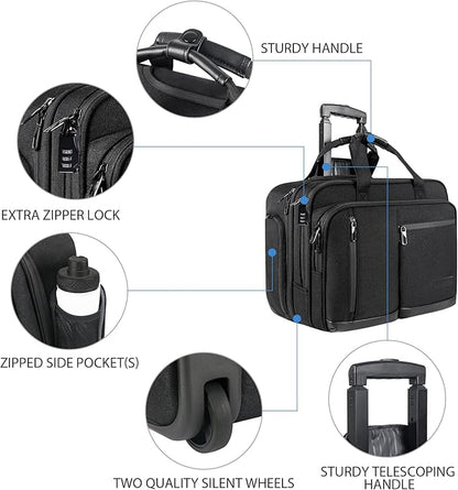 VANKEAN 17.3 Inch Rolling Laptop Bag, Waterproof Overnight Rolling Bags, Laptop Bags for Travel/Work/Business, Stylish Carry on Briefcase, Black