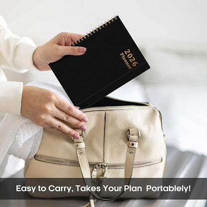 2026 Planner, Weekly and Monthly Calendar Planner, January 2026 - December 2026, Hardcover 2026 Calendar Planner Book with Tabs For Women & Men, Inner Pocket, Spiral Bound, Perfect for Office Home School Supplies - A5 (6.3" x 8.5"), Black