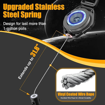 Oaridey Magnetic Retractable Keychain, Heavy Duty Carabiner Badge Holder with Phone Tether Tabs, Tactical ID Badge Reel with 31.8'' Coated Steel Cord and Lobster Clasp, Bearing 10.0 oz - 1 Pack