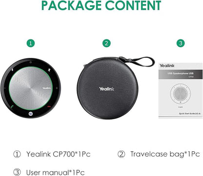 Yealink Teams Certified Speakerphone Wireless Speaker with Microphone Bluetooth for Conference Meeting CP700 Noise Reduction Home Office 360° Voice Pickup (Package Without dongle)