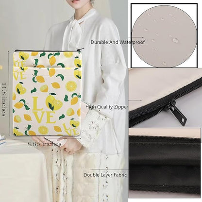 FEELMEM Yellow Lemon Book Sleeve Lemon Lovers Zipper Pouch Book Covers For Fruit Lover Bookworm Reading Lovers