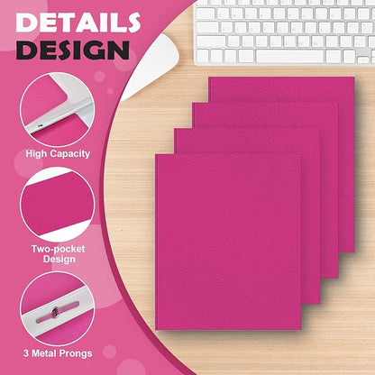 Folders with Pockets,IntoJoy 50 Pack Two Pocket Folders Business Card Holder Paper Folders with Prongs for School Office Filing Cabinet Resume Portfolio (Pink)