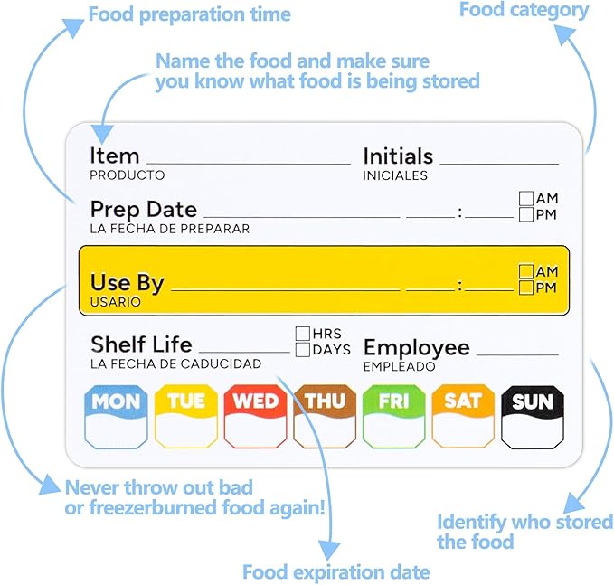 Restaurant Quality Shelf Life Food Rotation Labels, 2” x 3” Self-Adhesive Removable Freezer Food Labels Stickers, Perfect for Reusable Containers, Easy to Remove, Food Safety Date Sticker (10 PCS)