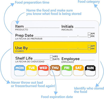 Restaurant Quality Shelf Life Food Rotation Labels, 2” x 3” Self-Adhesive Removable Freezer Food Labels Stickers, Perfect for Reusable Containers, Easy to Remove, Food Safety Date Sticker (6 PCS)