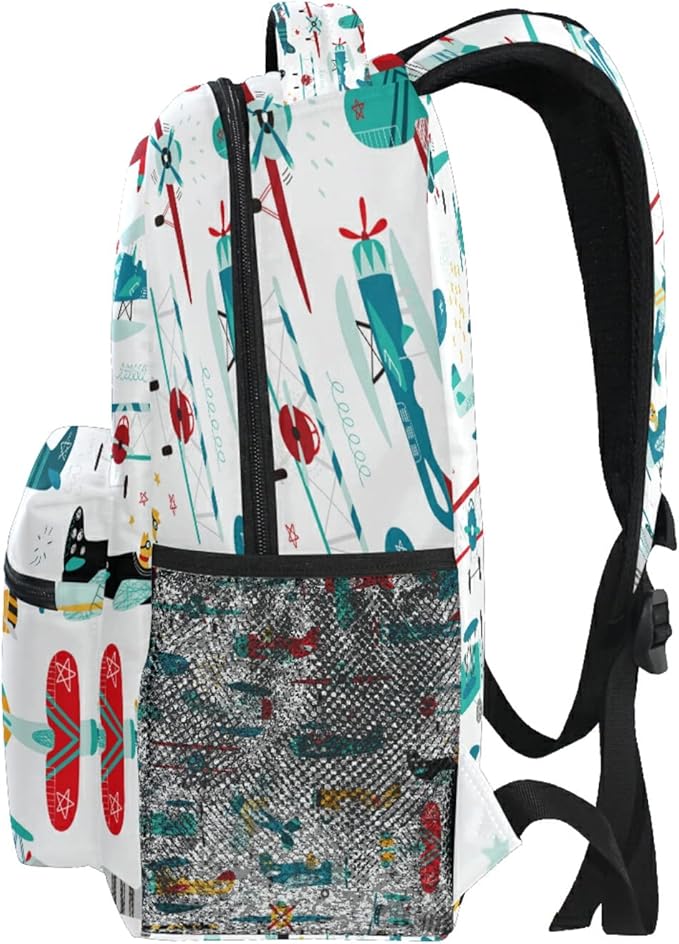 AUUXVA Colorful Helicopter Airplane School Backpack for Girls Boys Kids Laptop Backpack Travel Camping Daypack