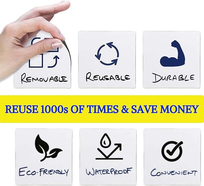 Dry Erase Reusable Sticky Notes - 12 Pack of 4″x4″ Whiteboard Stickers for Lists, Labels, Reminders & Decals - 2 Magnetic Markers - Adheres to Most Surfaces