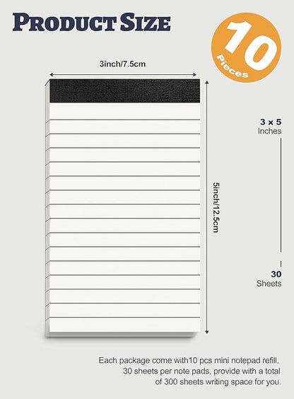 10 Pack Small Note Pads 3x5 Lined Writing Pads Mini Notepads Small Pads of Paper 3x5 With 30 Sheets per Notepad 80Gsm Paper Pads Mini Legal Pads 3x5 Inch Pocket Notebook for Taking Notes and Reminders
