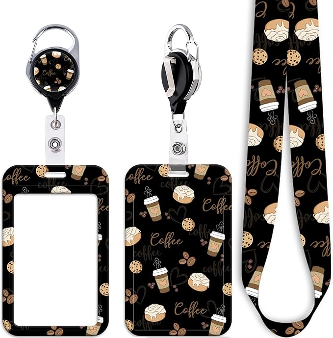 Black Work Badge Holder Lanyard with Retractable Badge Reel Clip Cute Lanyard for Keys ID Badge for Women Teens Girls Teachers School ID Card Holder(Coffee)