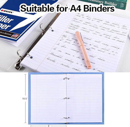 Kaisa3 Pack Notebook Paper College Ruled 3-Hole Punched Loose Leaf Paper 8x10.5 Lined Paper College Ruled Filler Paper for 3-Ring Binder Paper 150 Sheets/Pack (3 Pack-college) F15001C-3pk
