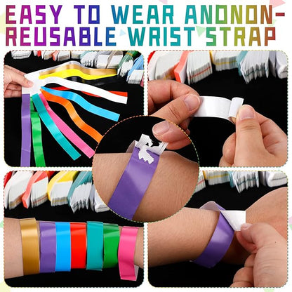 Epakh 600 Pcs Paper Wristbands Neon Wrist Bands Waterproof Handbands for Events Lightweight Concert Wristbands Neon Colored Adhesive Wrist Band for Party