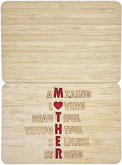 Mothers Day Cards,Handmade Bamboo Greeting Cards,Wooden Thankyou Card,Mother's day Card for Mom,Mum,MOTHER